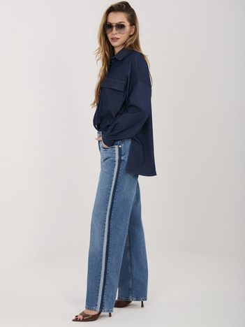 Ciemnoniebieskie proste jeansy z lampasami SUBLEVEL 