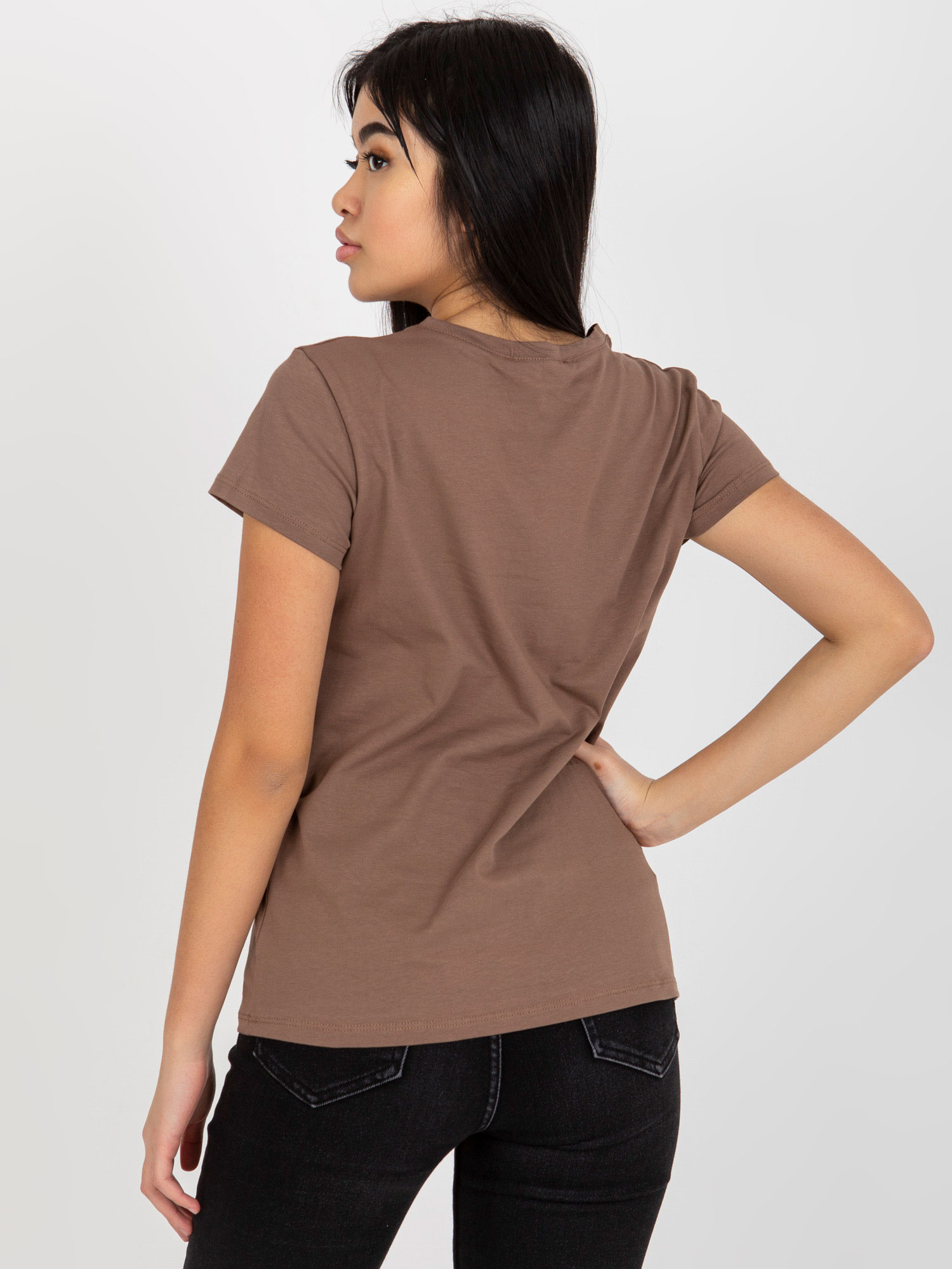 Brązowy t-shirt basic z okrągłym dekoltem Peachy