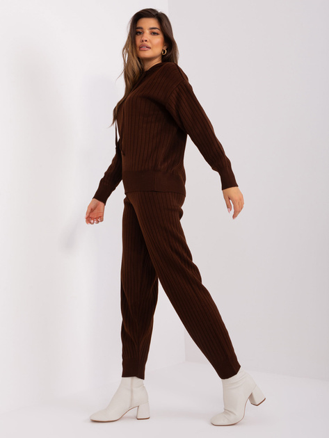 Hurtownia Ciemnobrązowy dwuczęściowy damski komplet casualowy