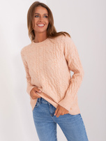 Hurt Brzoskwiniowy luźny sweter z warkoczami  