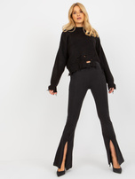 Hurtownia Czarne rozszerzane legginsy z rozcięciami 