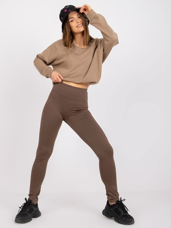 Brązowe gładkie legginsy basic na co dzień
