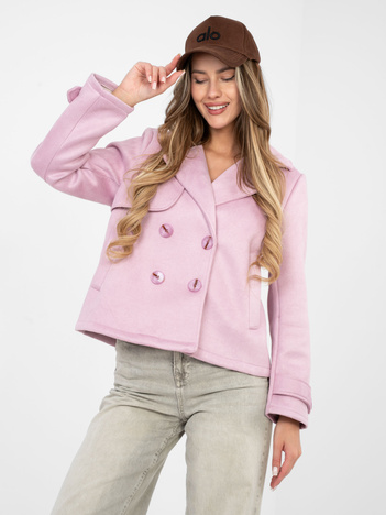 Pastelowy różowy zamszowy płaszcz z kieszeniami