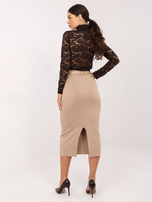 Ciemnobeżowa spódnica z prążkowanej dzianiny 