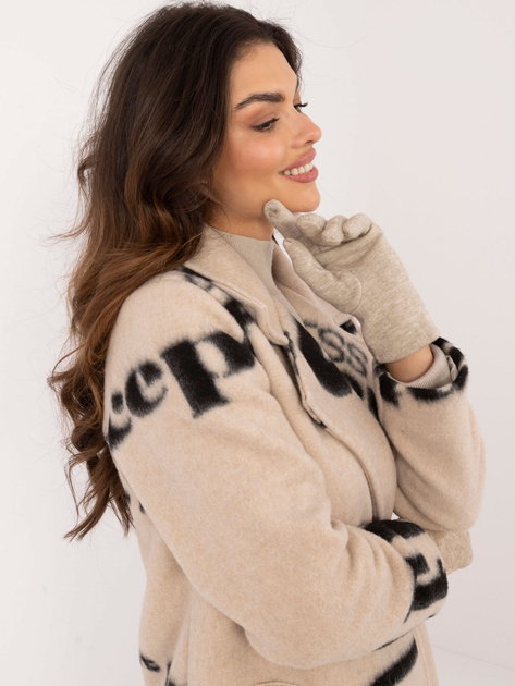 Hurt Beżowe dotykowe rękawiczki damskie z guzkiem