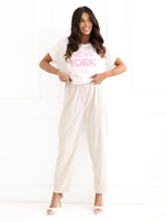Ecru Oversize-Bluse mit dem Aufdruck New York RUE PARIS.