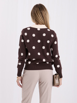 Brauner Damen-Polo-Pullover mit Punkten.