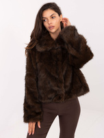 Ciemnobrązowa futrzana kurtka z podszewką RUE PARIS 