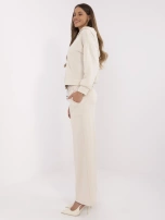 Hurt Beżowy casualowy komplet z bluzą rozpinaną