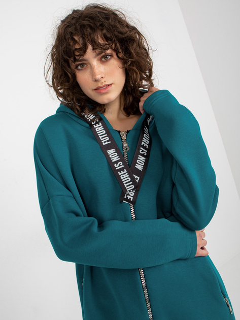 Hurt Morska długa dresowa bluza rozpinana z kieszeniami