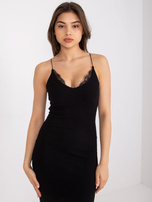 Schwarzes gestreiftes Midi-Kleid Emi RUE PARIS.