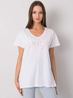 Biały t-shirt z napisem Denma