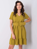 Jasna khaki sukienka z falbaną Vianna