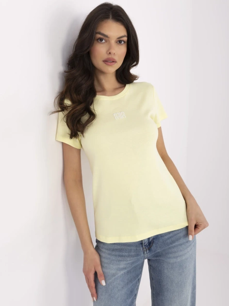 Jasnożółta dopasowana bluzka z haftem