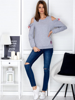Jasnoszara bluza cut out z wstążkami