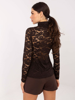 Brązowa elegancka bluzka z koronki