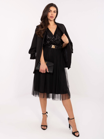 Czarna rozkloszowana sukienka z cekinową górą