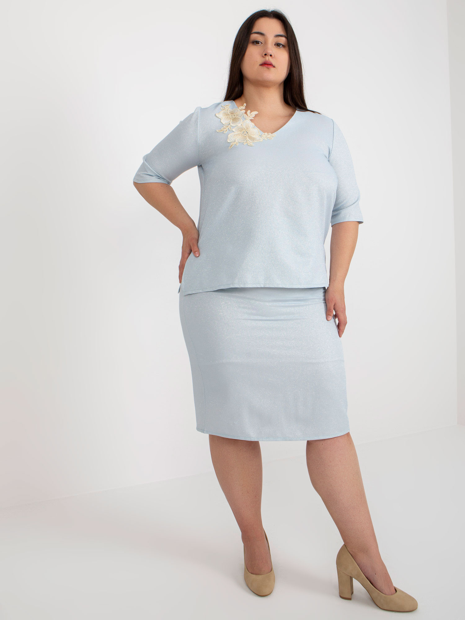 Hurt Jasnoniebieska bluzka plus size z krótkim rękawem