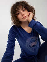 Hurt Kobaltowy damski komplet welurowy z aplikacją