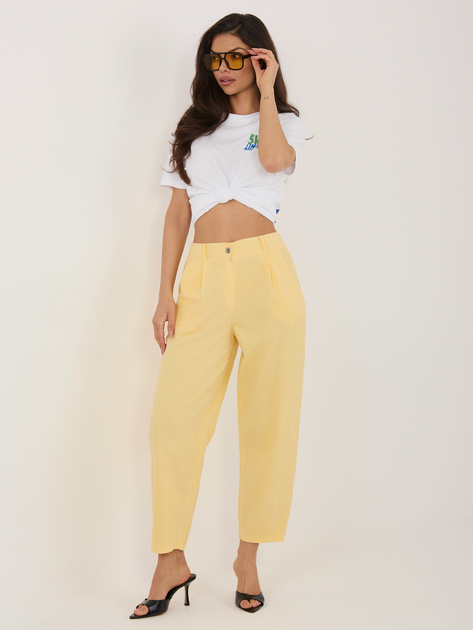 Jasnożółte sztruksowe spodnie z nogawką 7/8 RUE PARIS
