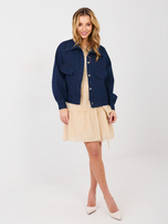 Beżowa kopertowa sukienka z falbaną 