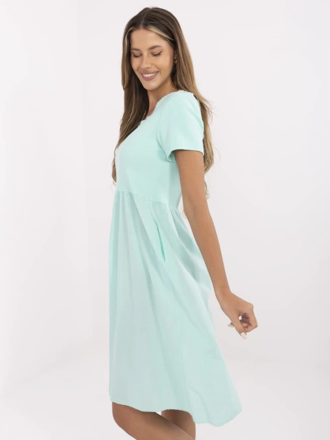 Miętowa rozkloszowana sukienka z bawełny