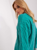 Hurt Turkusowy sweter z warkoczami i okrągłym dekoltem