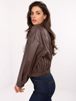 Brązowa skórzana kurtka typu bomberka RUE PARIS