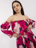 Czarno-różowa mini sukienka hiszpanka w kwiaty