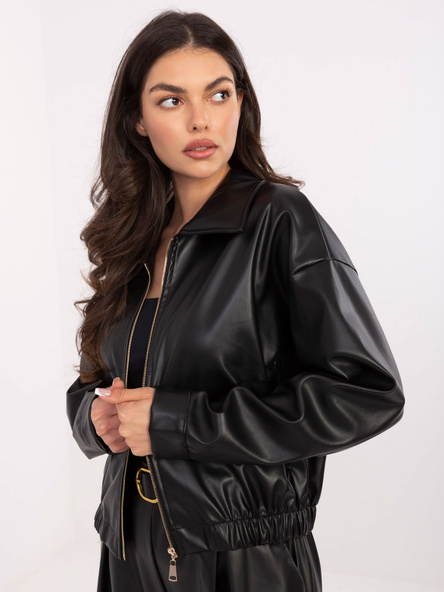 Czarna skórzana kurtka z kieszeniami RUE PARIS