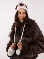 Hurt Biała damska czapka uszatka z pomponami