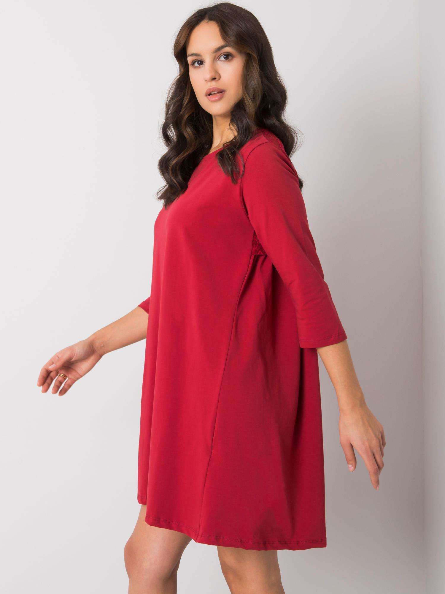 Burgundy women's dress with lace Jamelia RUE PARIS.