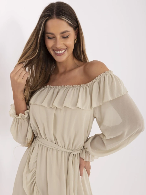 Jasnobeżowa sukienka boho z paskiem Farren OCH BELLA