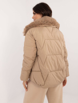 Hurt Camelowa puchowa kurtka zimowa z kapturem