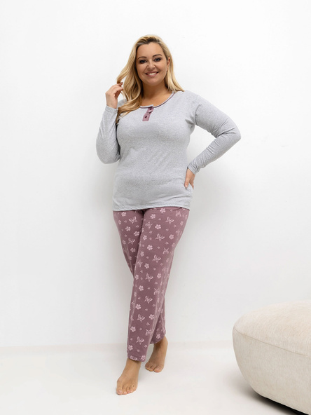 Szara bawełniana piżama plus size ze spodniami