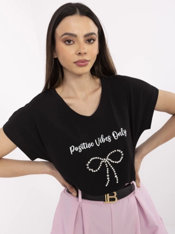 Czarny bawełniany t-shirt z dekoltem V