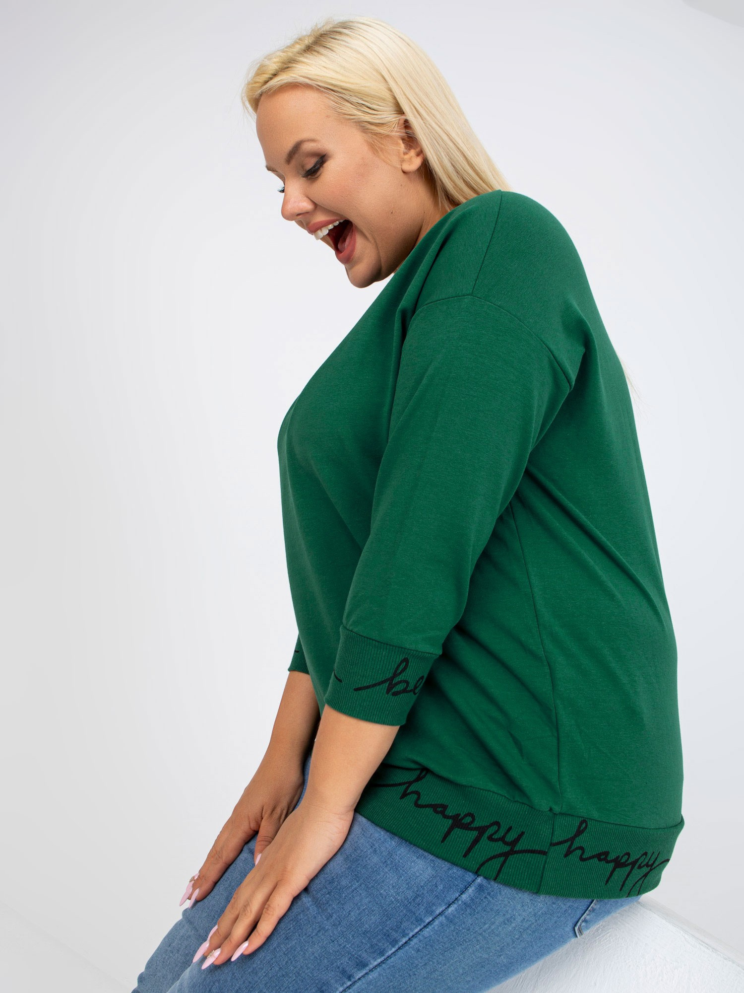 Zielono-czarna gładka bluza plus size z napisami Charliza