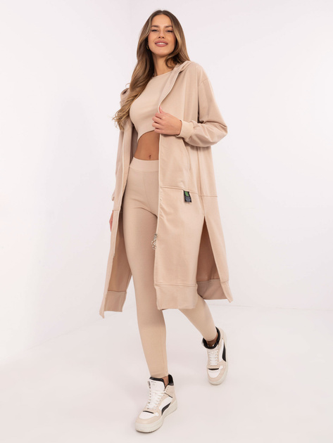 Hurt Beżowy komplet z legginsami i topem w prążek