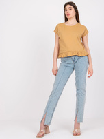 Camelowy t-shirt z falbankami Hierro MAYFLIES