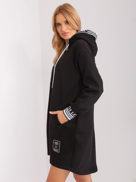 Hurtownia Czarna sukienka dresowa z kieszeniami
