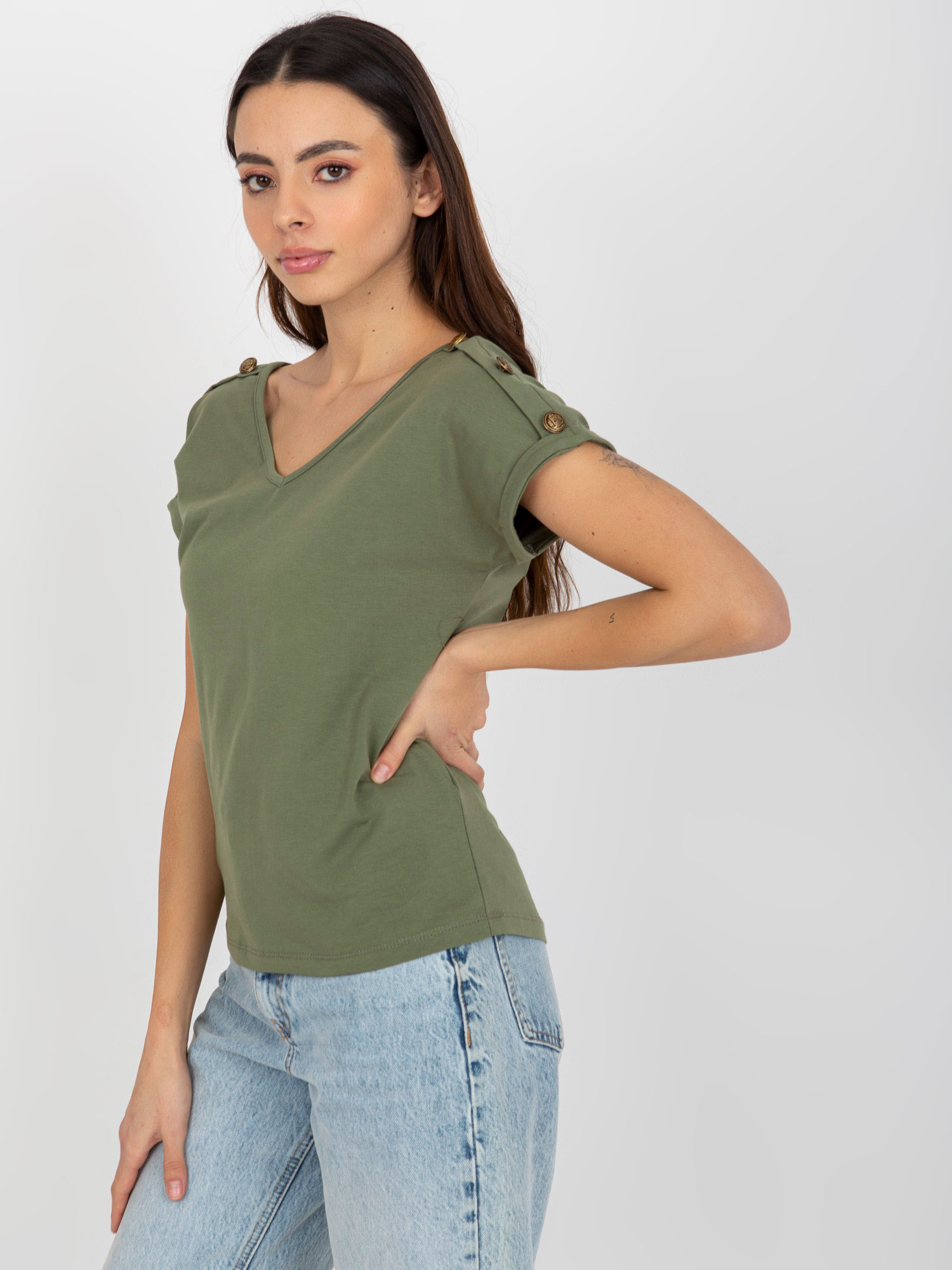 Hurtownia Khaki bluzka z guzikami na rękawach OCH BELLA