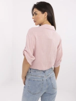 Light pink muslin shirt with a tie.
