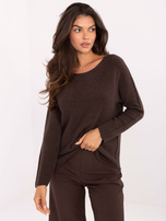 Ciemnobrązowy damski sweter z okrągłym dekoltem