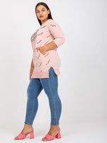 Brudnoróżowa długa bluzka plus size z kieszeniami 