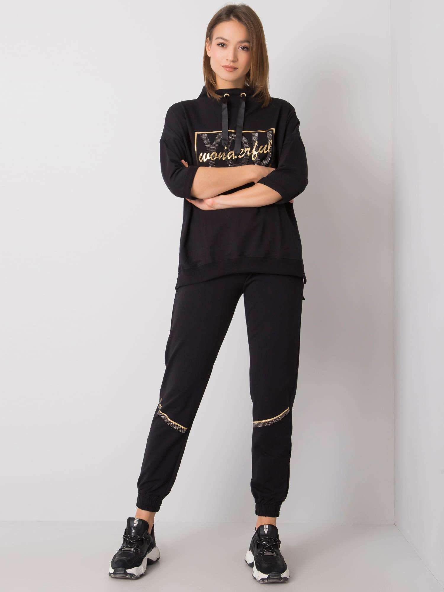 Schwarze Bluse mit langen Ärmeln RUE PARIS.