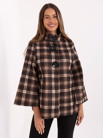 Ciemnobrązowo-camelowy płaszcz z kieszeniami