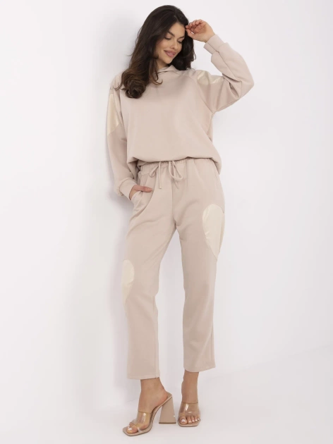 Hurt Beżowy casualowy komplet z bluzą oversize