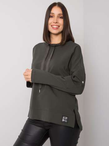 Ciemna khaki bluzka plus size z kieszenią na rękawie Lunnara