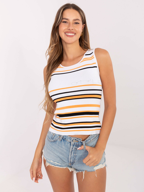 Biało-pomarańczowy dzianinowy top w paski