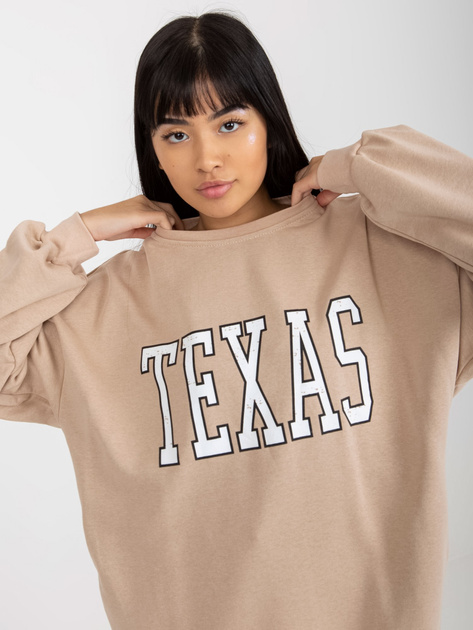 Hurt Beżowa dresowa bluza z nadrukiem i okrągłym dekoltem